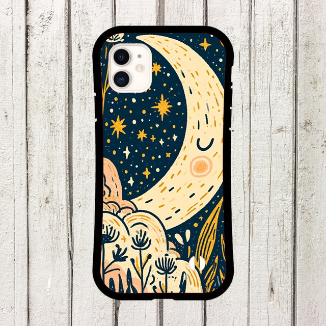 受注生産 iPhoneケース 三日月と星の夜空装飾｜星図アート STAR023A