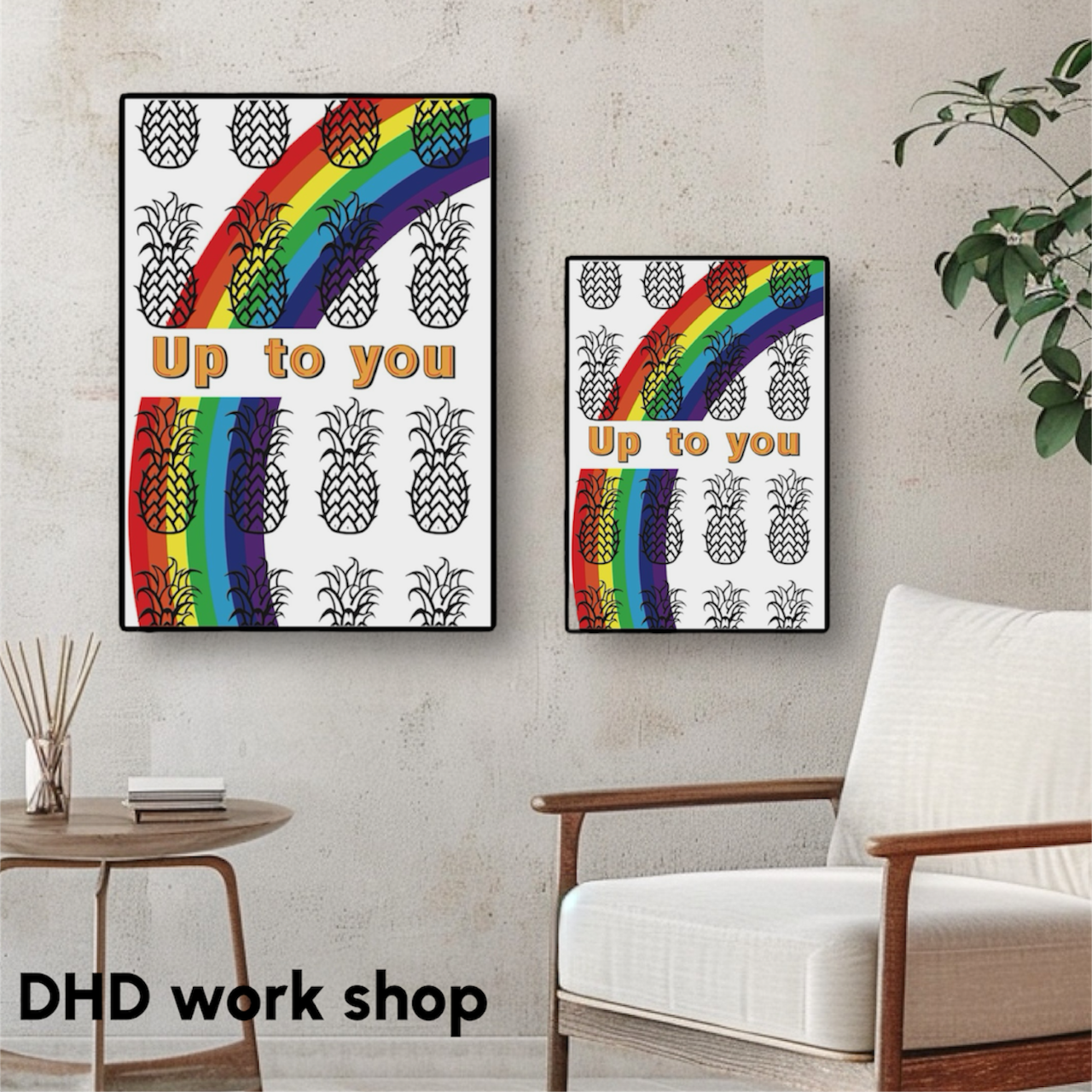DHD(M)009【フレーム付きインテリアポスターA2 パイナップル】