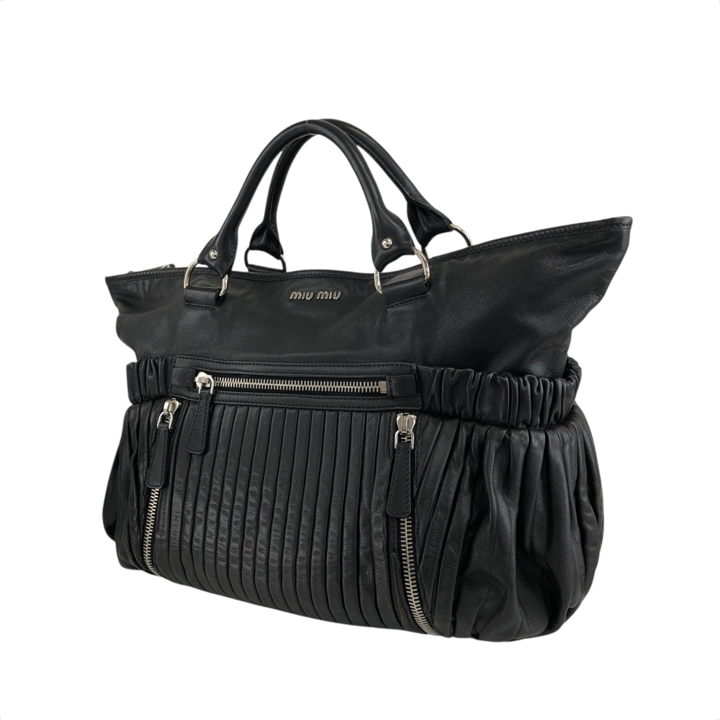 old coach トートバッグ　レザー　イタリア製　miu miu prada miu miu トートバッグ ブラック フロントジッパー レザー vintage