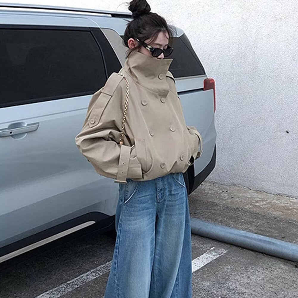 【送料無料】 スプリング コート ショート丈 レディース 春秋 韓国 アウター スタンドカラー きれいめ 大人 カジュアル 通勤 ビジネス オフィス レトロ おしゃれ 薄手 大人可愛い 大人女子