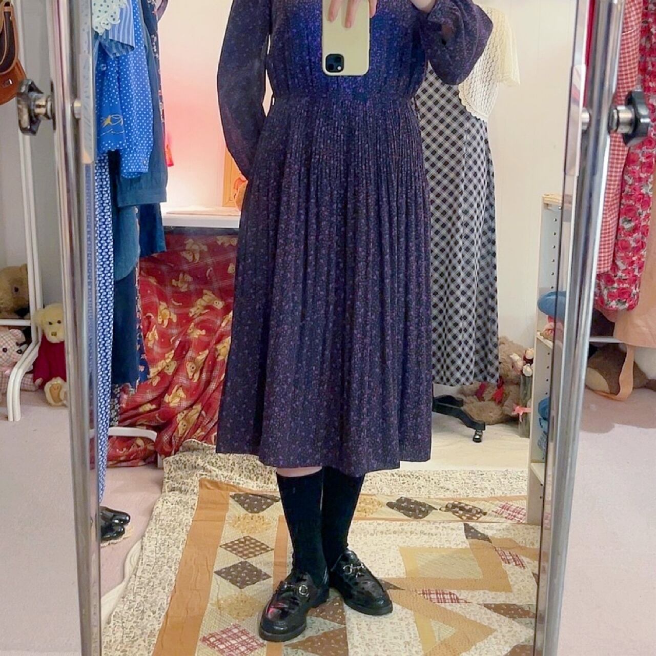 purple heart dot pleats one-piece