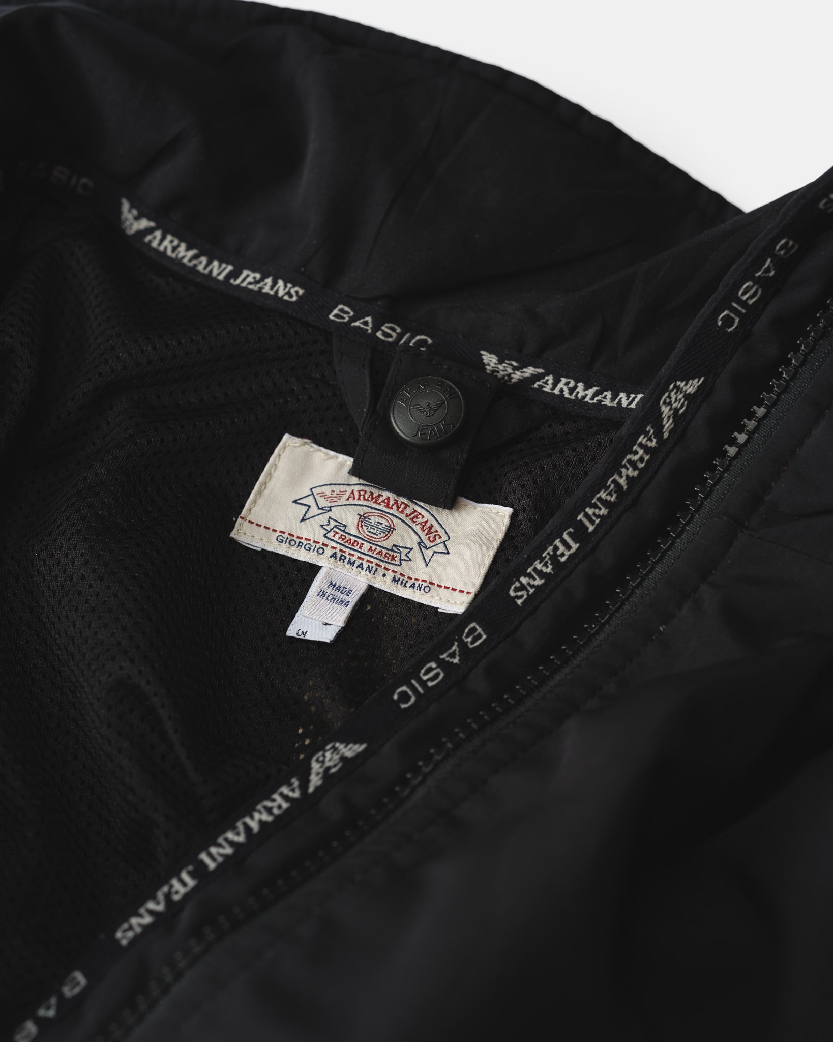 1990's] “ARMANI JEANS” Technical Shelled Zip-Up Jacket