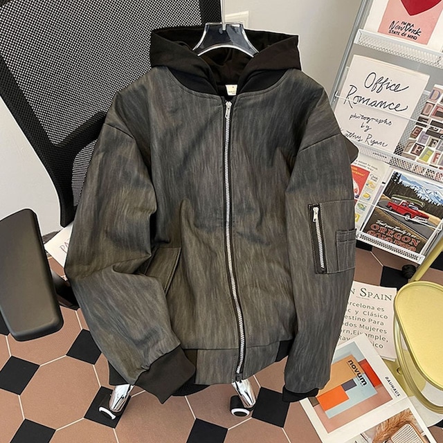 Hooded faux two-piece jacket(MT1344)