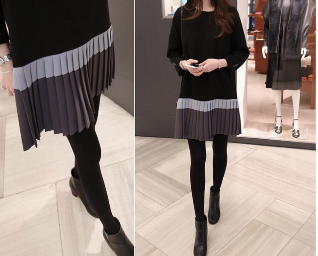 長袖 プリーツワンピース