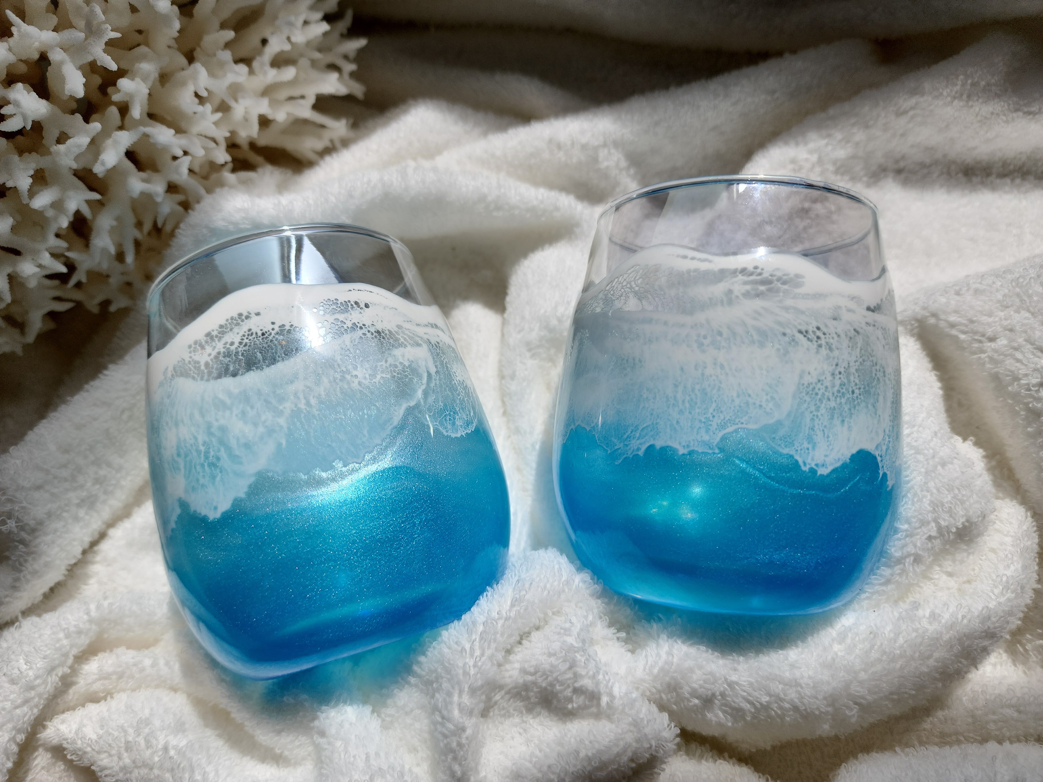 346.オーシャンレジンアート ペアグラス ブルー