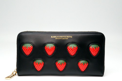 【More Strawberries Collection】ラウンドファスナー長財布（赤いちご）