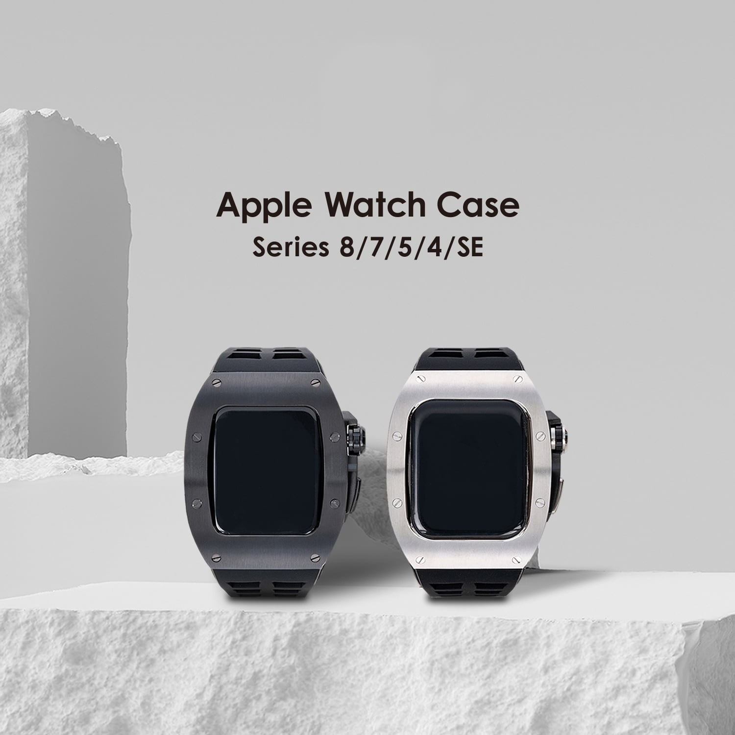 Luxury Apple Watch Case & Belt BR-AWC45SV ラグジュアリー アップル ウォッチ ケース＆ベルト シルバー  メンズ (バンド・カバーセット 44mm/45mm対応) カスタムパーツ 高級ケース | イッシンイチー powered by BASE
