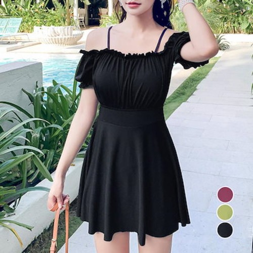 2025新作水着 レディース水着 可愛いビキニ オフショルダー ワンピース水着 韓国風