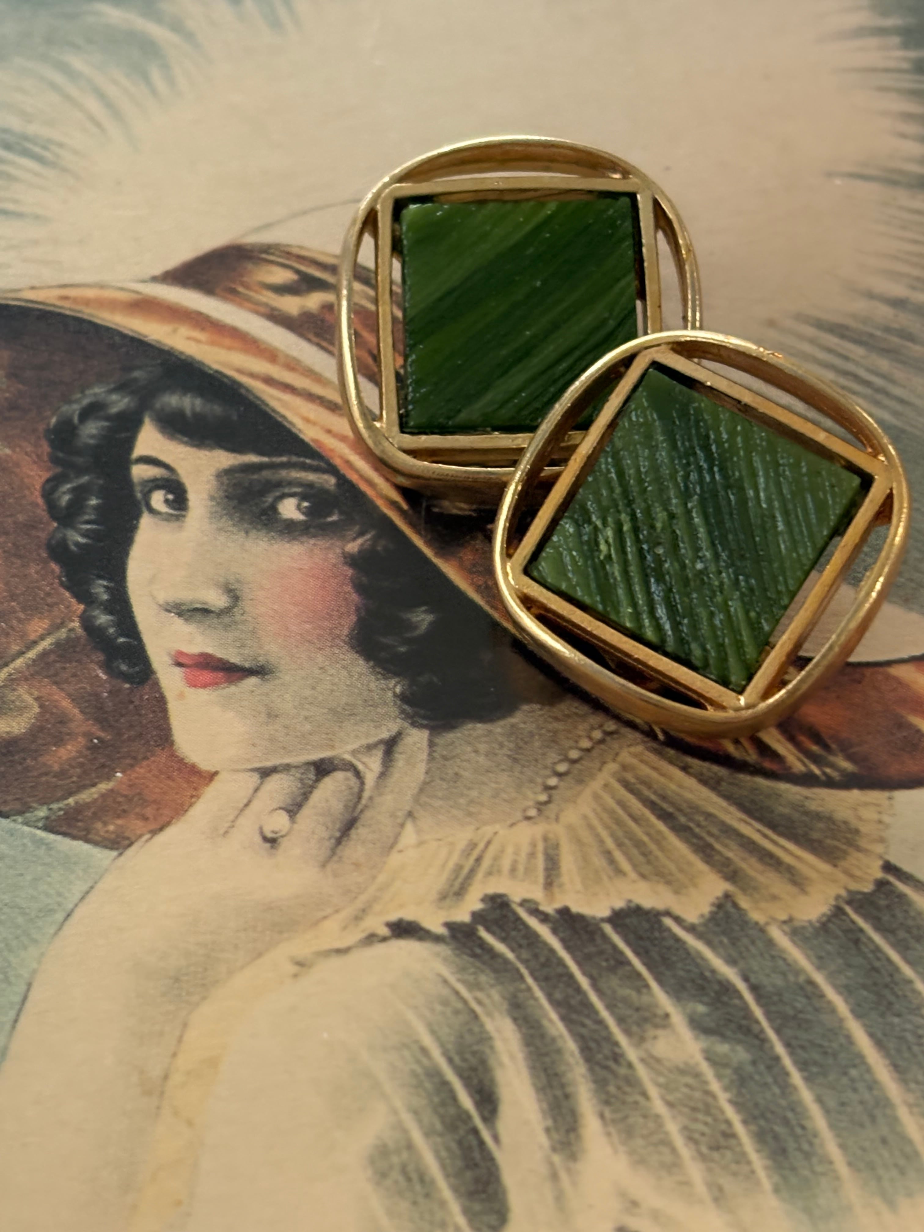 22mm Japanese ヴィンテージボタン メタル×カボション ゴールド×イエローグリーン アクセサリーパーツ