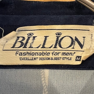 【billion】 70s レトロ 長袖シャツ ポリシャツ 柄シャツ M デカ襟