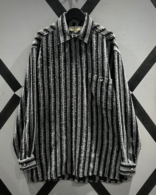 【X VINTAGE】90’s Euro Vintage Made in ITALY Monotone Stripe Loose L/S Shirt