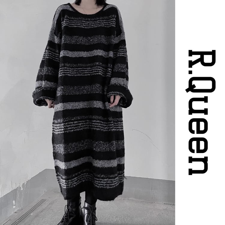 ボーダー柄 長袖 ニットワンピース R30382