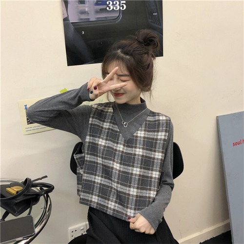 ✞ ソリッド カラースリムシャツブラウススタンダードチェック柄Vネック レトロ ソリッドカラー ✞ゴスロリ SM ミリ 甘ロリ クラロリ 和ロリ エレガント 黒ロリ 姫ロリ 華ロリ BB-BB96098921426