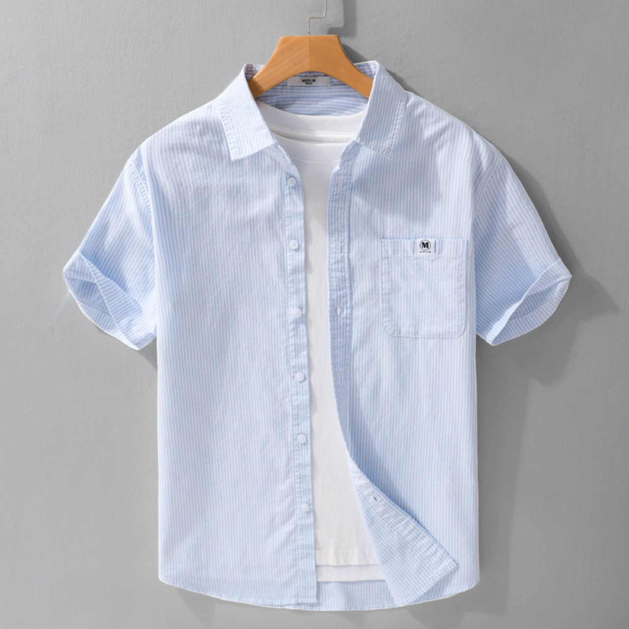 【M-3XL】Fine Stripe Short Sleeve Shirt / ファイン ストライプ 半袖 シャツ