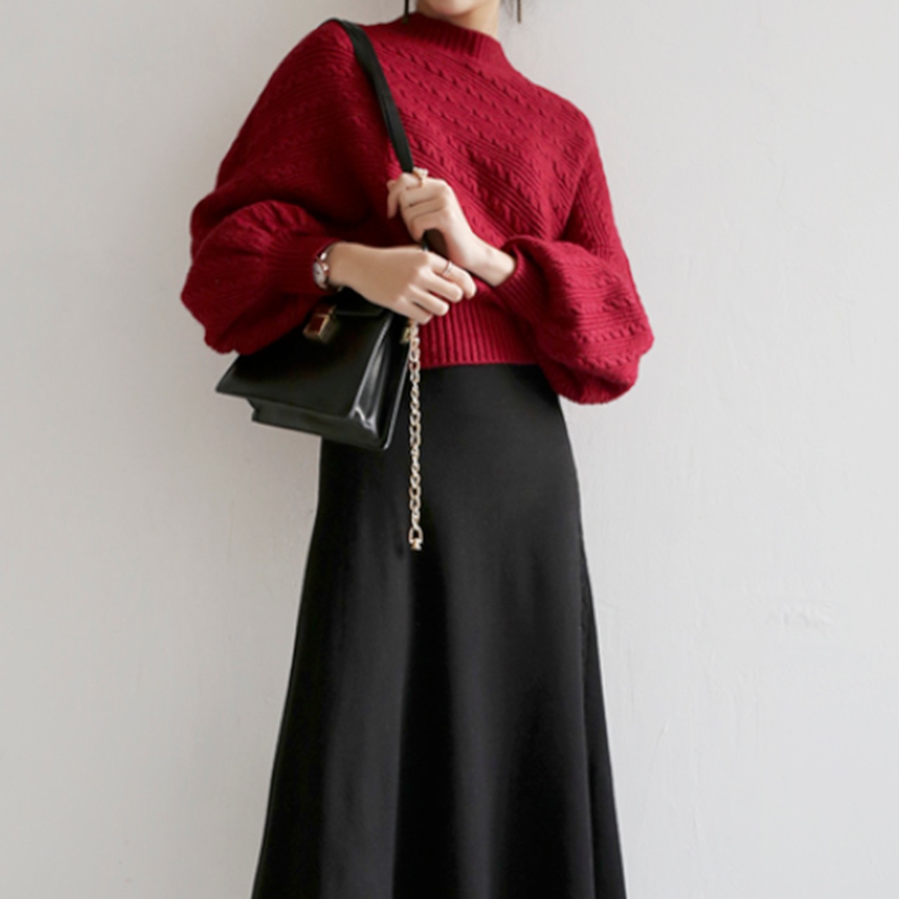 ランタンスリーブルーズニットセーター W01036