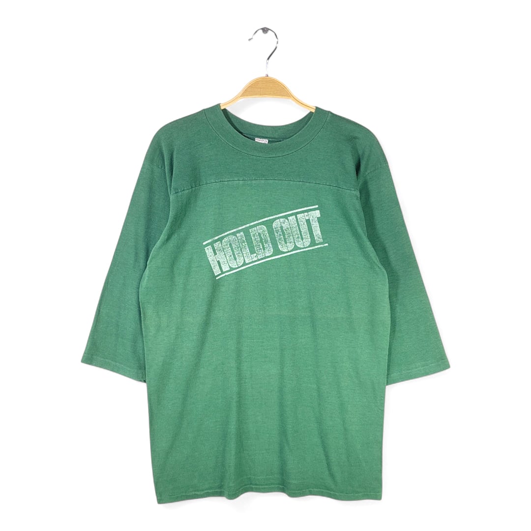 80s ジャクソンブラウン ヴィンテージTシャツ ロックTシャツ ホールドアウト JACKSON BROWNE グリーン フットボールT サイズL 古着 @AAA1531