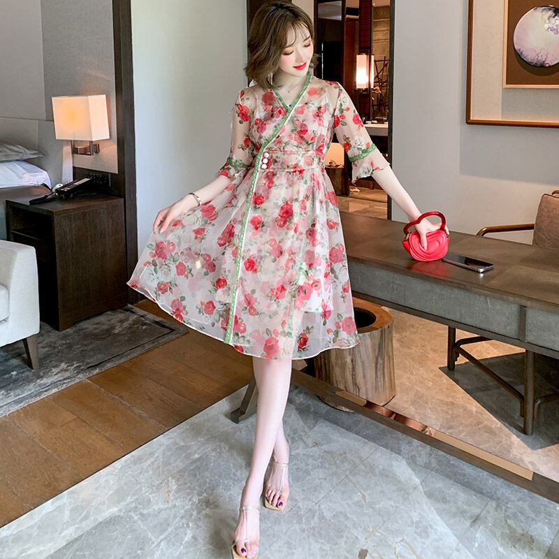 プリント柄スリーブドレス サマー 夏物 MIUCO74797230435