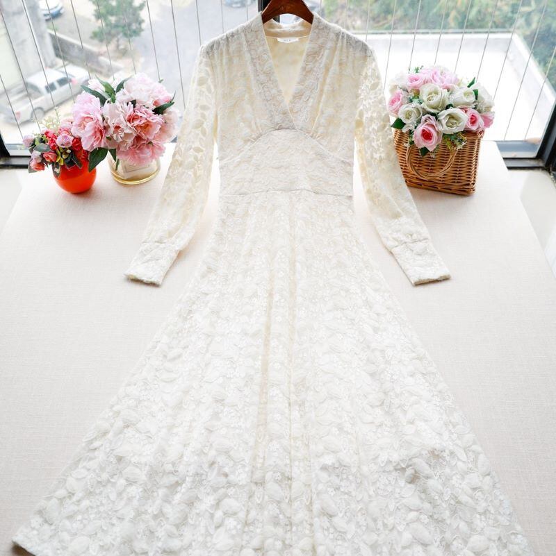 レースワンピース レディース ワンピース レース 長袖 ワンピース ロング ワンピース ロングワンピース 長袖 総レースワンピース ロング ミモレ丈 ロング丈 Vネック レース ワンピース 春新作 春 春服 新作 アプリコット ブラック 黒 P8172 Kirari きらり