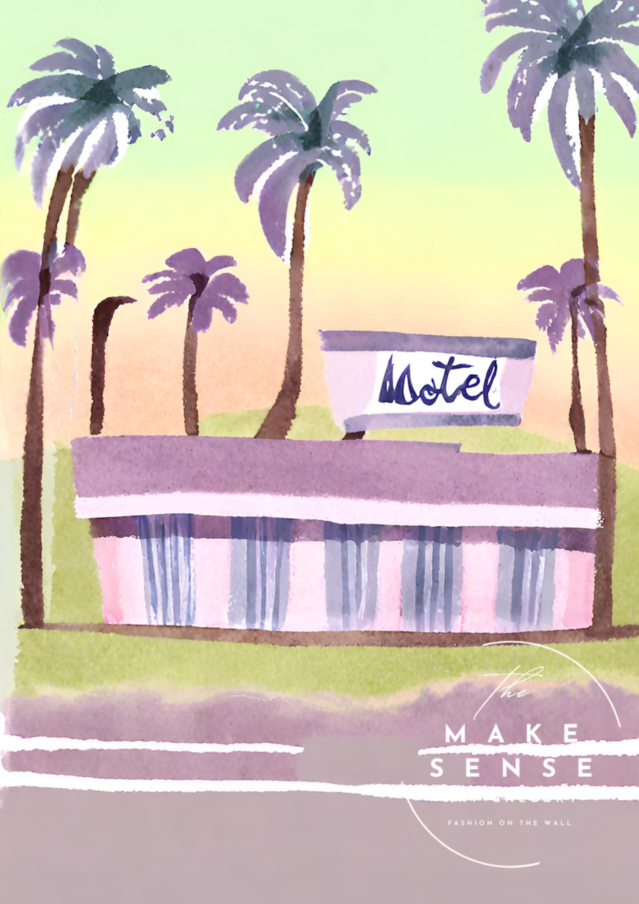 Motel｜カラフル×レトロのカリフォルニアドローイングアートポスター｜西海岸風インテリアに映えるおしゃれ壁掛けアートA4ポスター