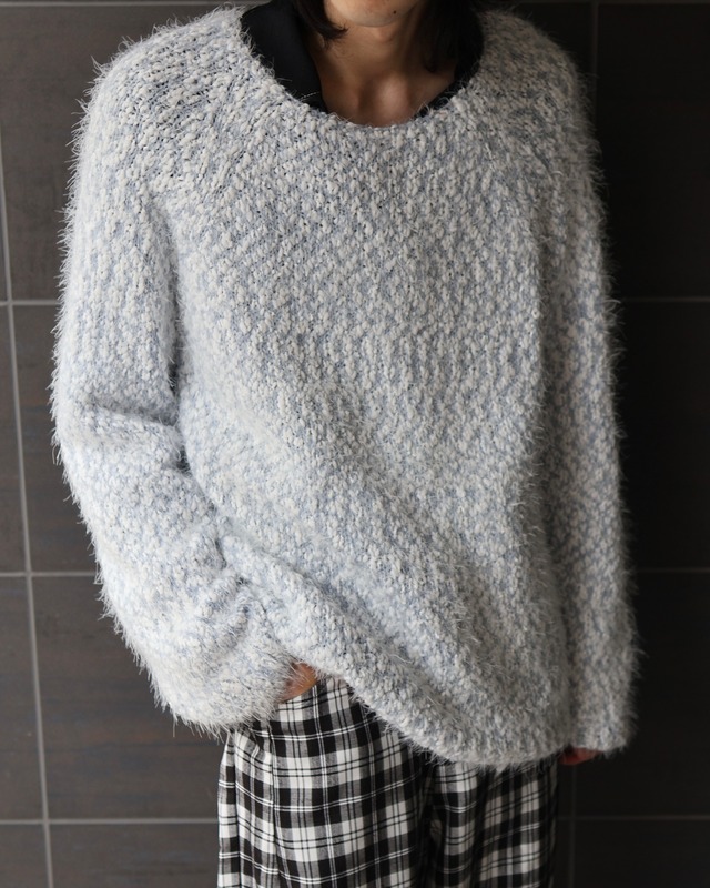round neck waffle shaggy knit