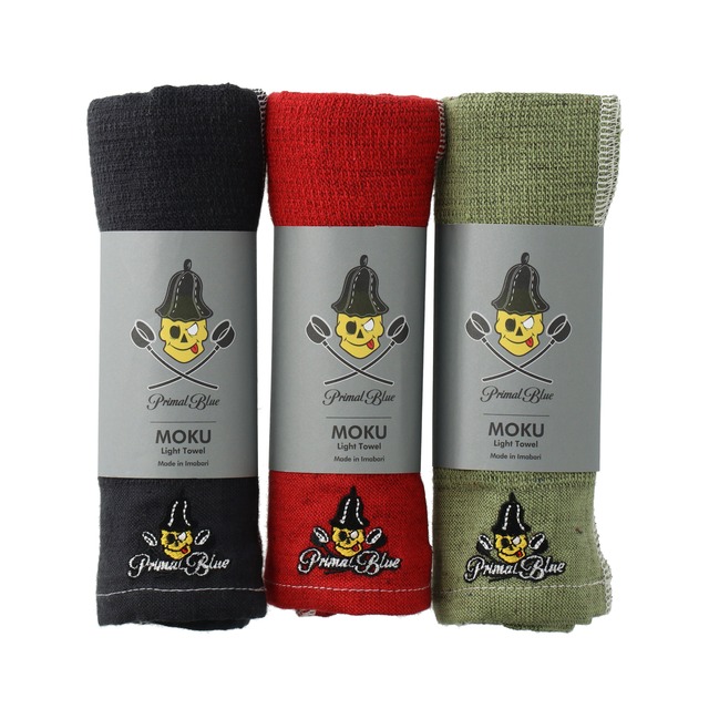 PrimalBlue 今治タオル コンテックス サウナMOKU Light Towel MOKU 日本製 国産 フェイスタオル サウナタオル サウナ 瞬間吸水 速乾 軽量 sauna サウナー ジム 持ち運びに便利 耐久性 ドクロ キャンプ トラベル （3色セット）