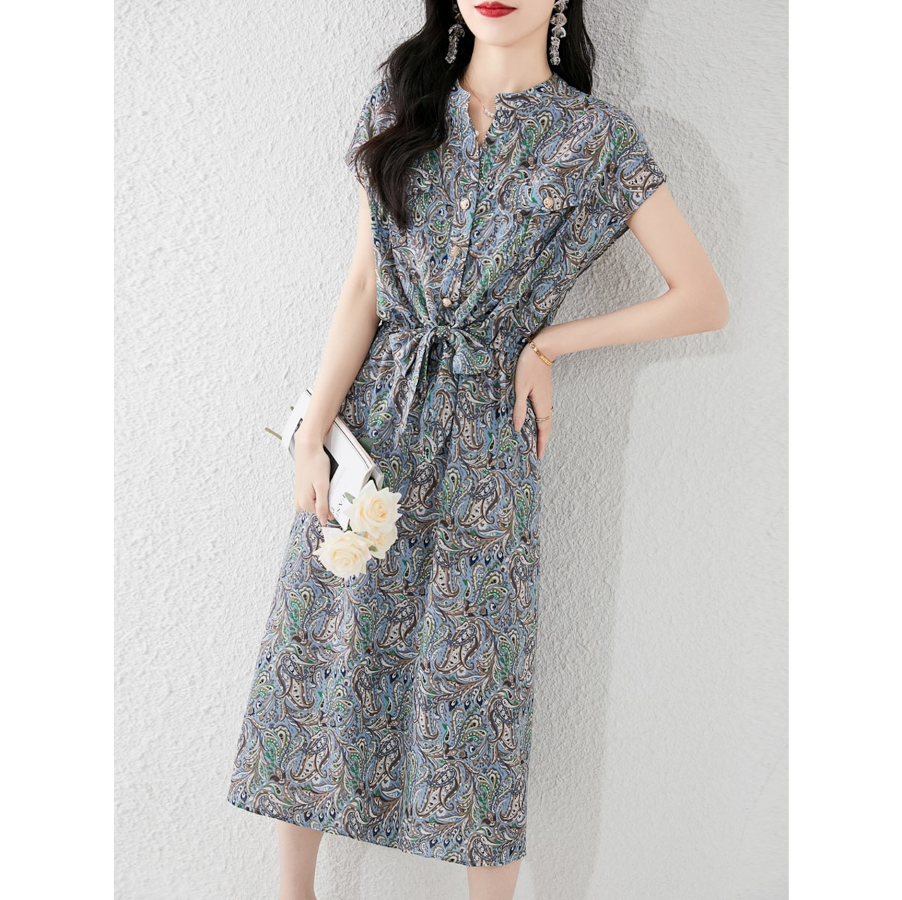 ペイズリーバットスリーブワンピース A00006