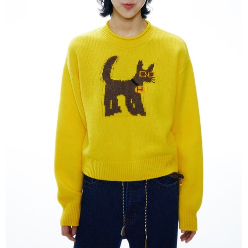 dog pattern crew neck knit  T4120