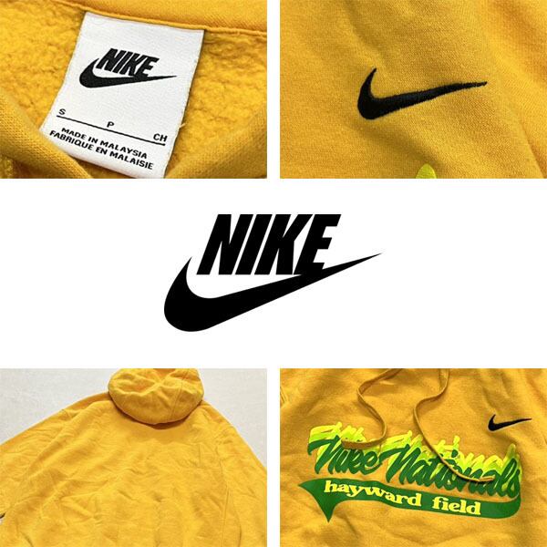 1点物◇ナイキNike黄色プリントスウェットパーカー古着メンズSM