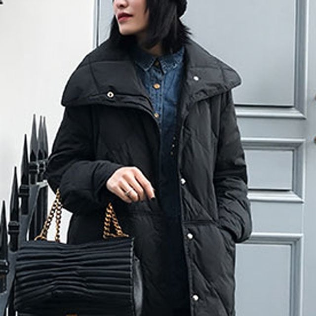 ハイスタンドカラーキルティングダウンコート(ベージュ/ブラック  