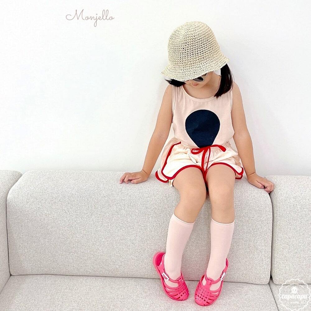 即納» monjello！sleeveless 2colors ビックリマークノースリーブ