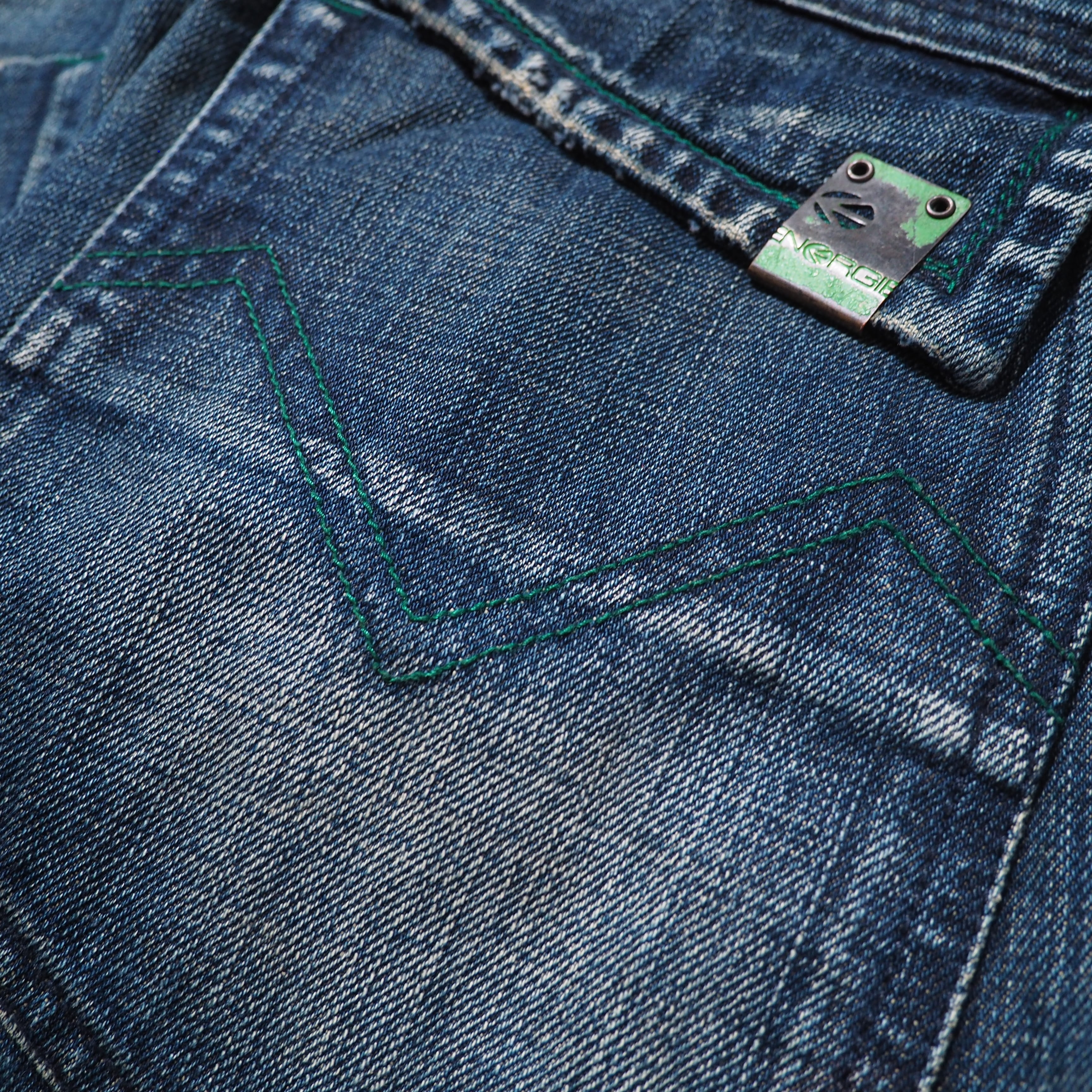 " ENERGIE " Good Fade Aging × Green stitch Embroidery vintage Denim pants (made in Italy)