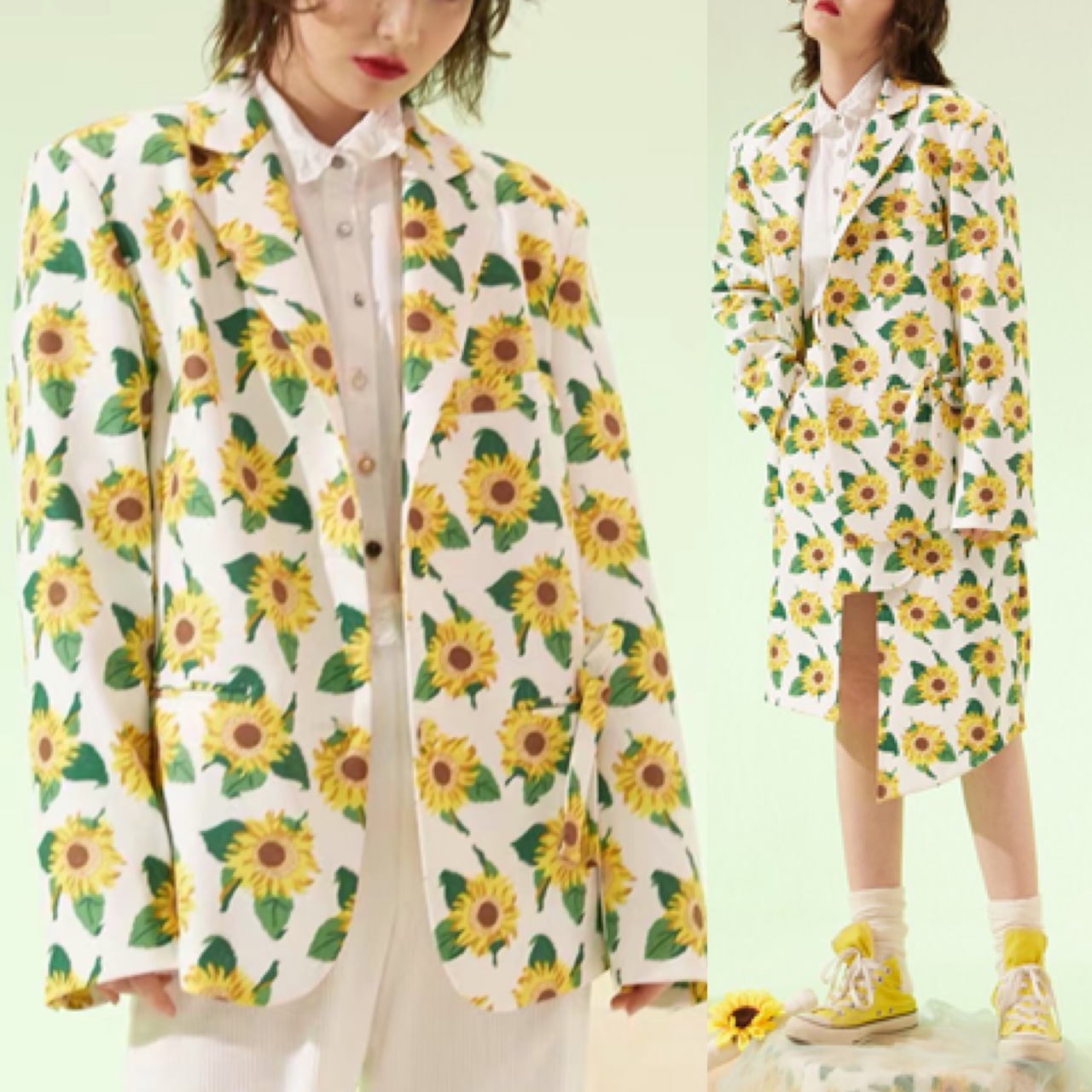 ジャケット フラワー 花柄 黄色 ホワイト 白 ひまわり 春夏 ジャケット 