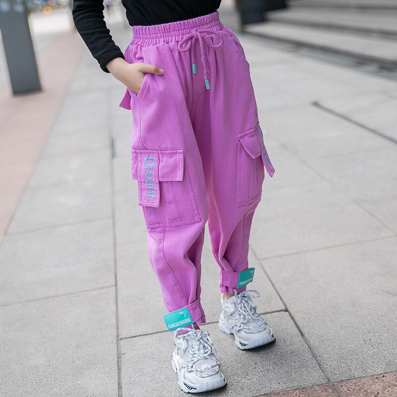 ガールズパンツ2021年春新しいネットレッドエインスタイルオーバーオール子供用春秋パンツルーズハーレムパンツ トレンディボーイ52019426322