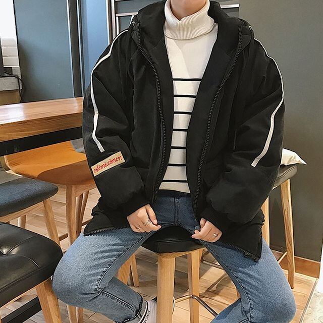 【予約販売】ダウンコート メンズ 無地 フード付き アウター ロゴ ブラック ベージュ レッド ショート丈 防寒 お洒落 こなれ感 ベーシック 秋冬 大きいサイズ M/L/XL/2XL