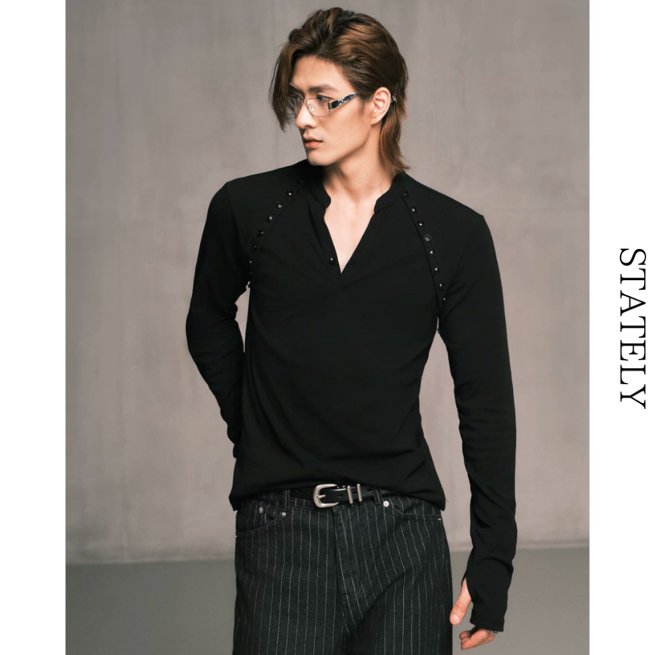 Button Line スリムVネックトップス/2color_T31・画像3