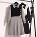 2色／サイドボタンベストドッキングニットワンピ ・73986