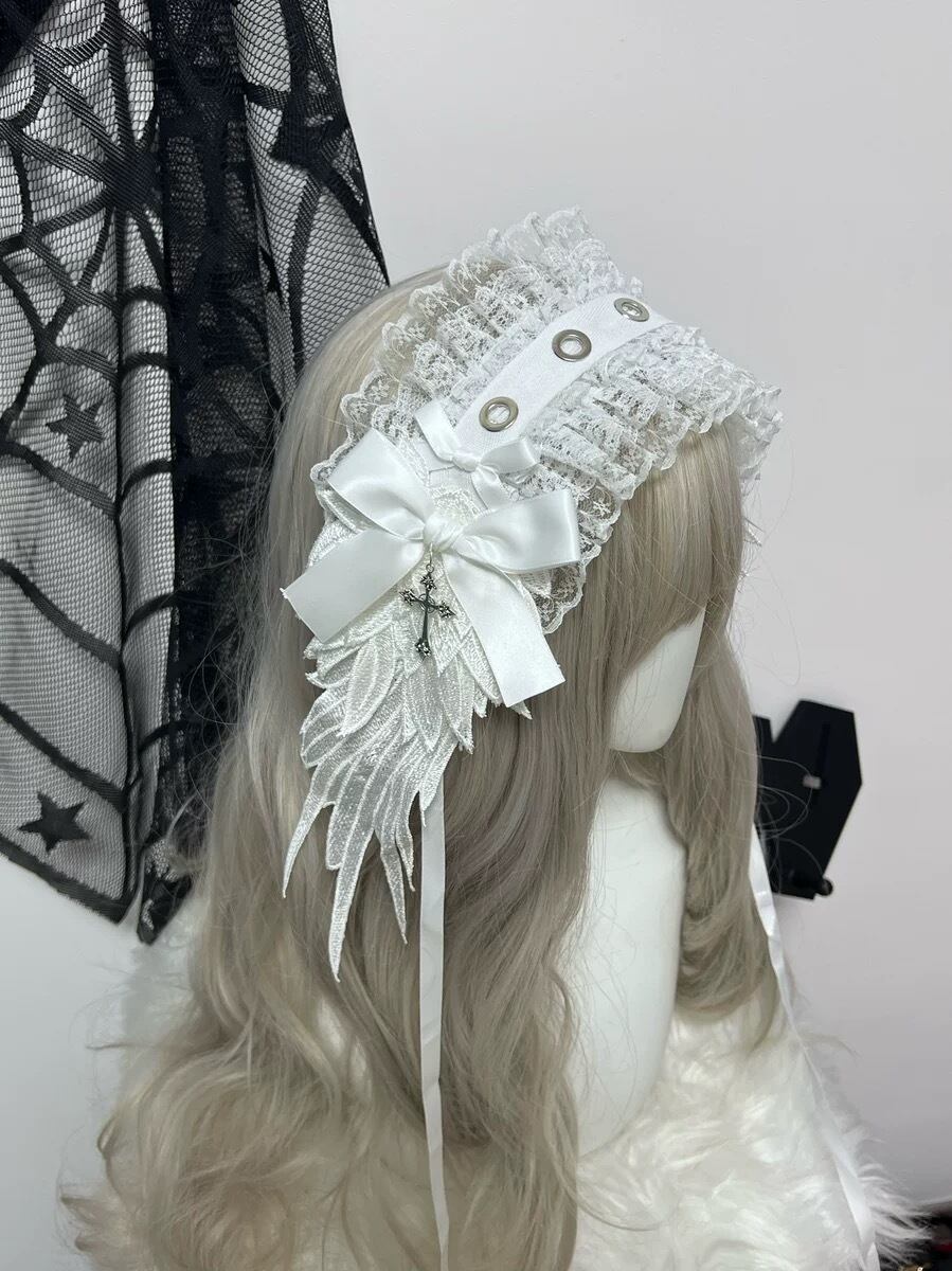 No.8 ドットリボンパールビジューとふわ雪ぽんぽんヘッドドレス pink