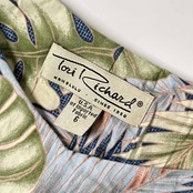 90s USA製 Tori Richard トリリチャード ボタニカル柄 アロハ柄 リボン ノースリーブ ワンピース 6/ブルー系 レディース ビンテージ