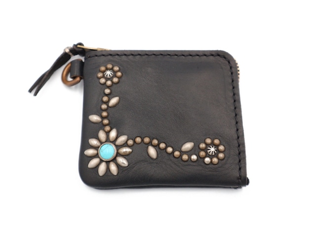 L ZIP  STUDS WALLET (TRIBAL FLOWER)