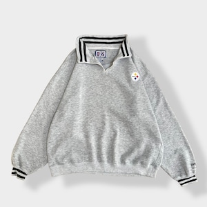 【LOGO7】訳あり NFL ピッツバーグ・スティーラーズ Steelers pit ハーフジップ スウェット プルオーバー ラインリブ 刺繍ロゴ XL ビッグシルエット US古着