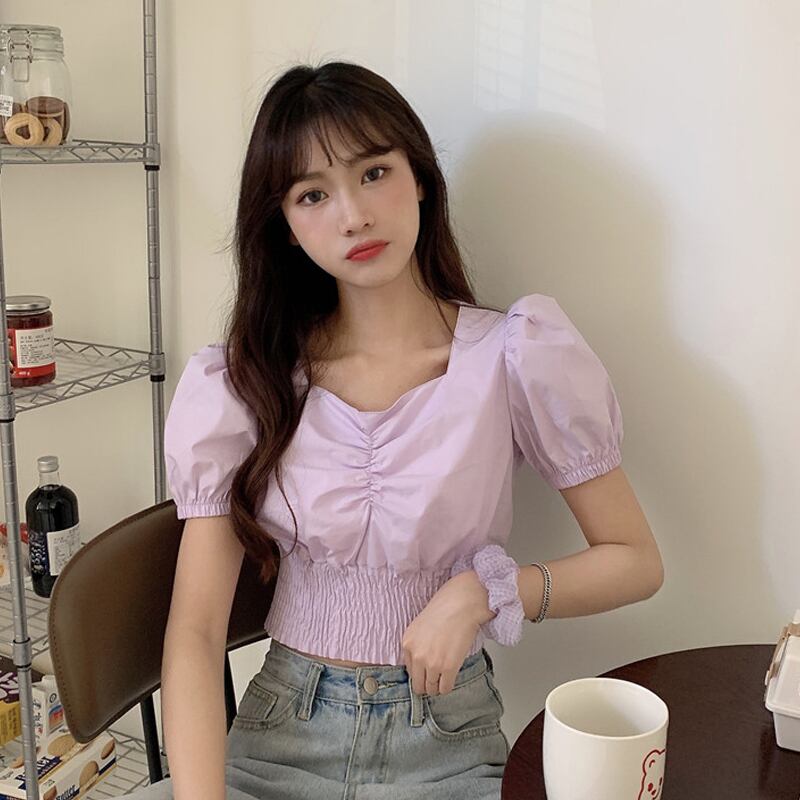 スリーブショートトップス サマー半袖シャツ ハーフスリーブ 夏物 パープル 試着室31898998556