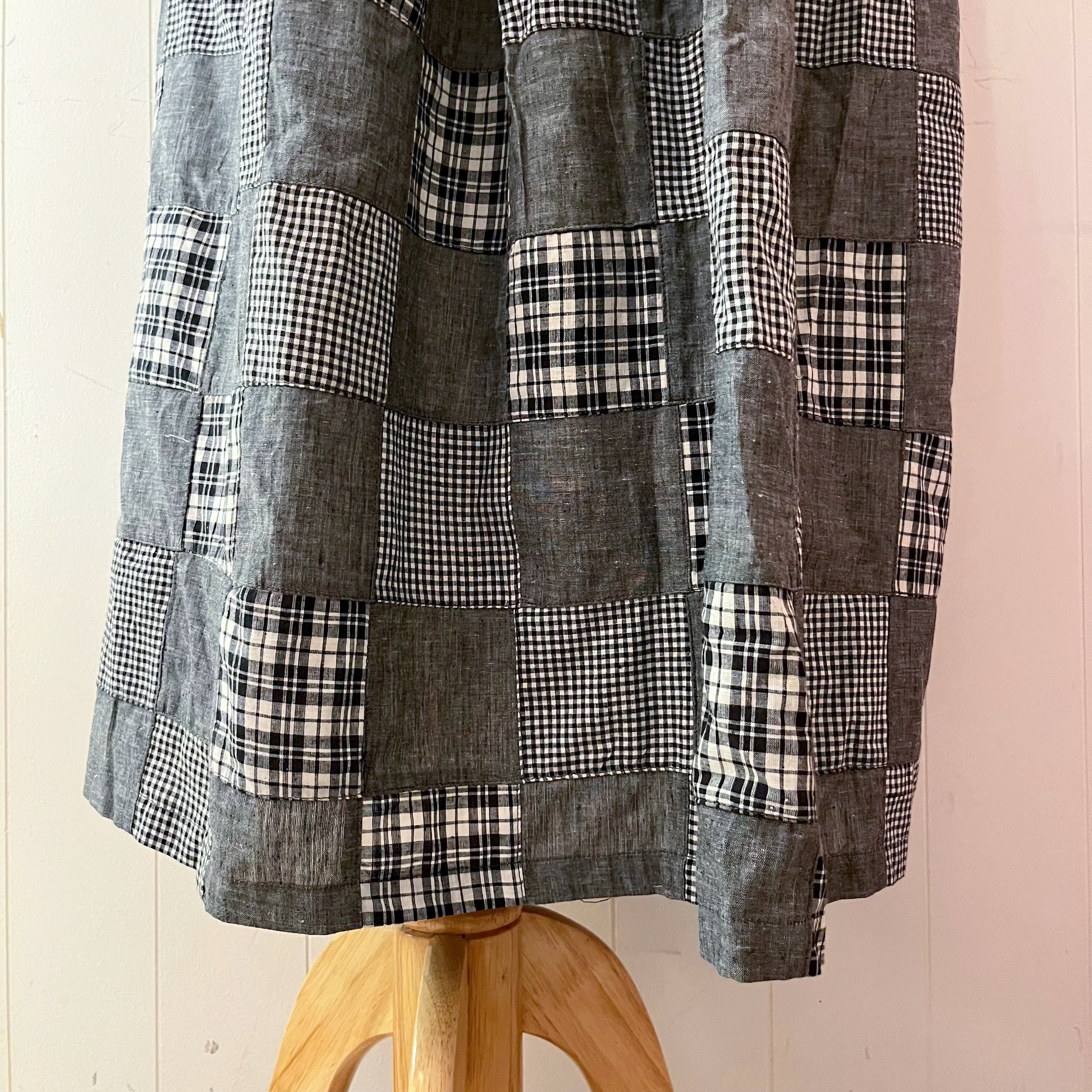 patchwork check apron one-piece