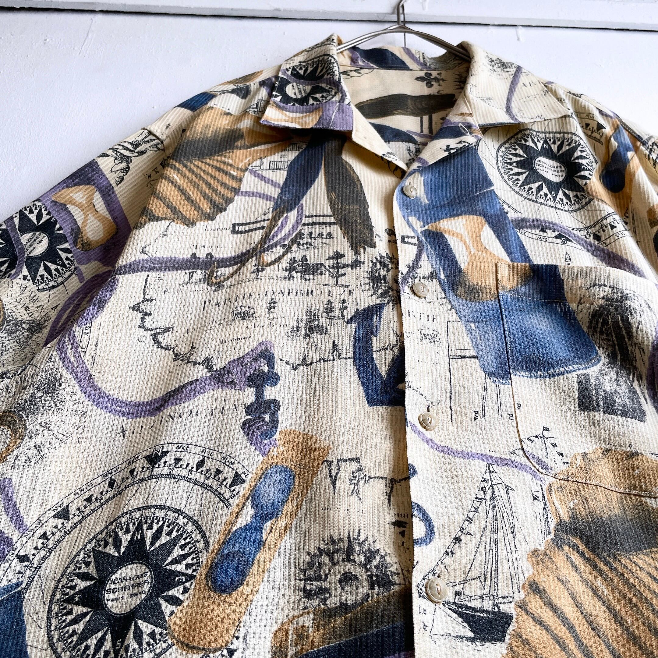 1990s Tropical Summer graphic printed vintage SS open collar shirt