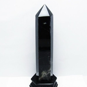 1.4Kg モリオン 黒水晶 六角柱 台座付属 一点物 152-4054