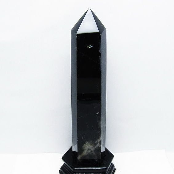 1.4Kg モリオン 黒水晶 六角柱 台座付属 一点物 152-4054