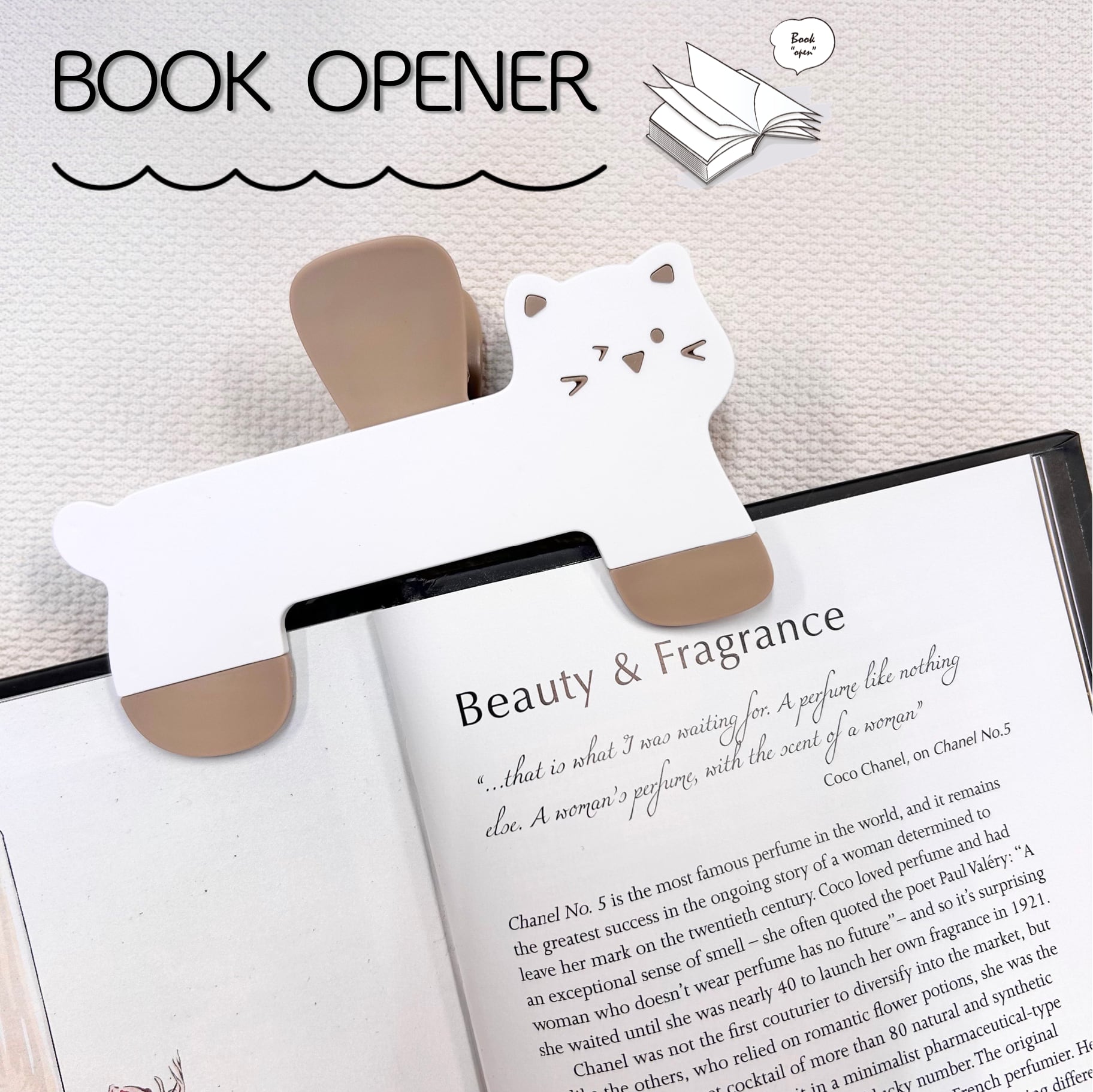 【 ネコちゃん ページ オープナー クリップ 】 1個 ネコ 猫 ホワイト ベージュ ストッパー 開き留め 参考書 教科書 勉強 便利 レシピ 本 楽譜 ピアノ 分厚い 受験 資格 塾 淡い デスク アイテム ダブル バネ 大学 高校 集中 ながら 文房具 雑貨 デスク アイテム