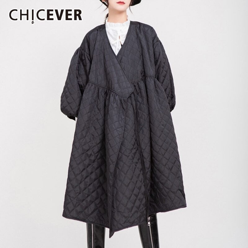 CHICEVERコットンコートレディースVネックランタン長袖パッチワークベーストップウィンターコート2020スタイル ロング 冬物 6base525562668211
