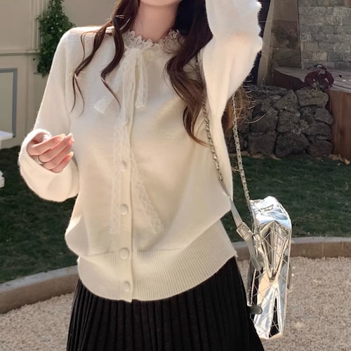 2色／レースリボンニットカーディガン ・74459