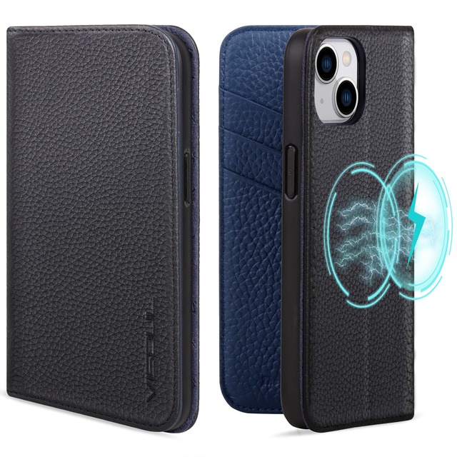 VISOUL iPhone15 対応 ケース 手帳型 本革 MagSafe対応 アイフォン15 手帳型ケース スマホケースレザー カード収納 携帯ケース あいふぉん15 マグネット式 全面保護 スタンド機能付き 6.1インチ アイホン15 ネイビー