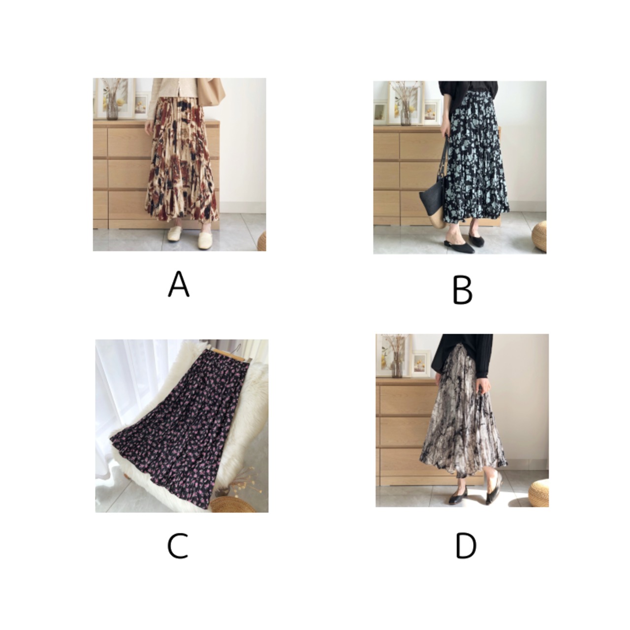 フローラルロングプリーツスカート 4type W00804